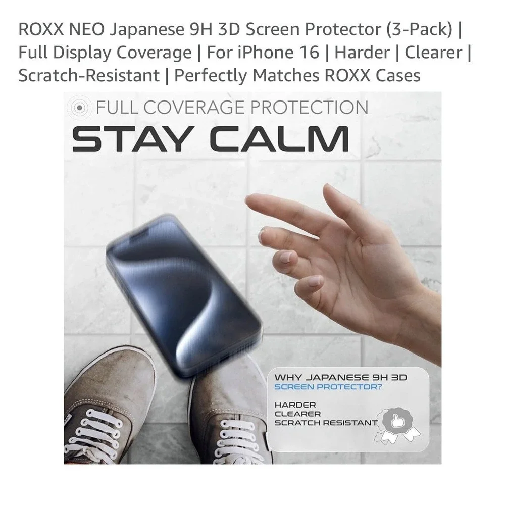 ROXX Neo‎ iPhone 16 Screen Protector 3 Pack. 3D Screen Protector.